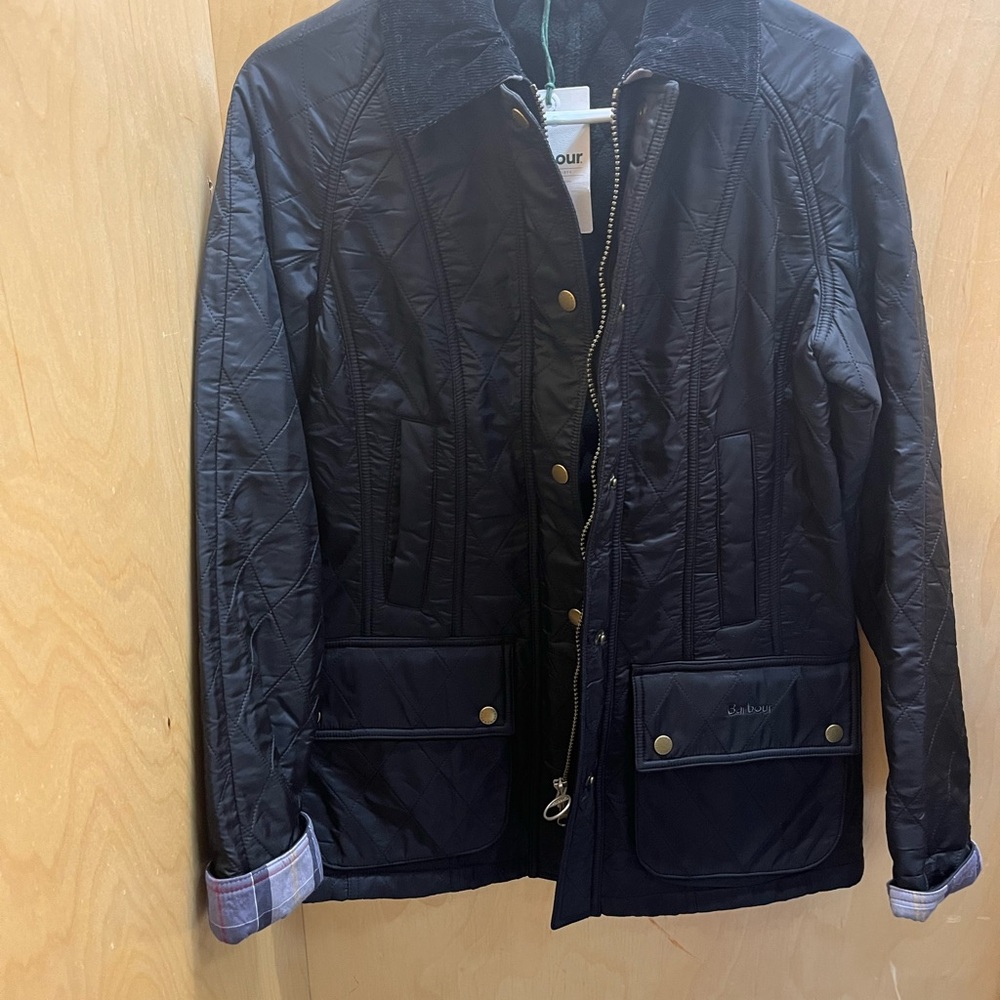 Barbour Black Quilted Jacket with Corduroy Collar